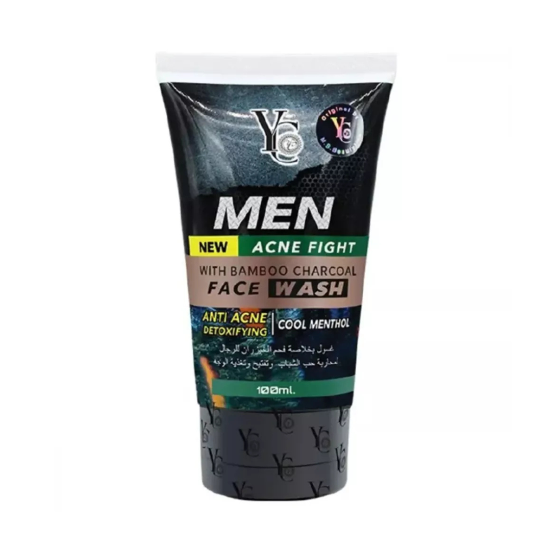 Yc Men Acne Fight Bamboo Charcoal Face Wash 100Ml With Salicylic Acid And Cooling Menthol For Deep Cleansing &Amp; Oil Control