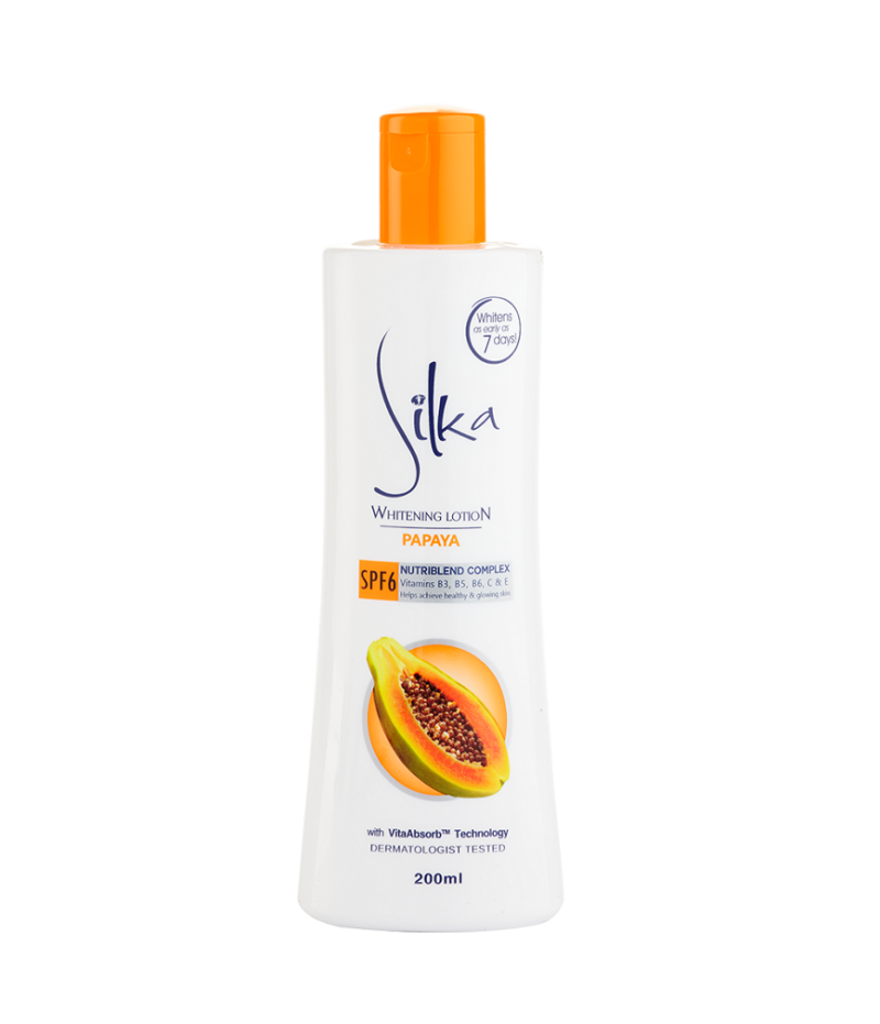 Silka Papaya Whitening Lotion 200Ml Spf 6 With Papaya Extract For Brightening And Moisturizing Skin